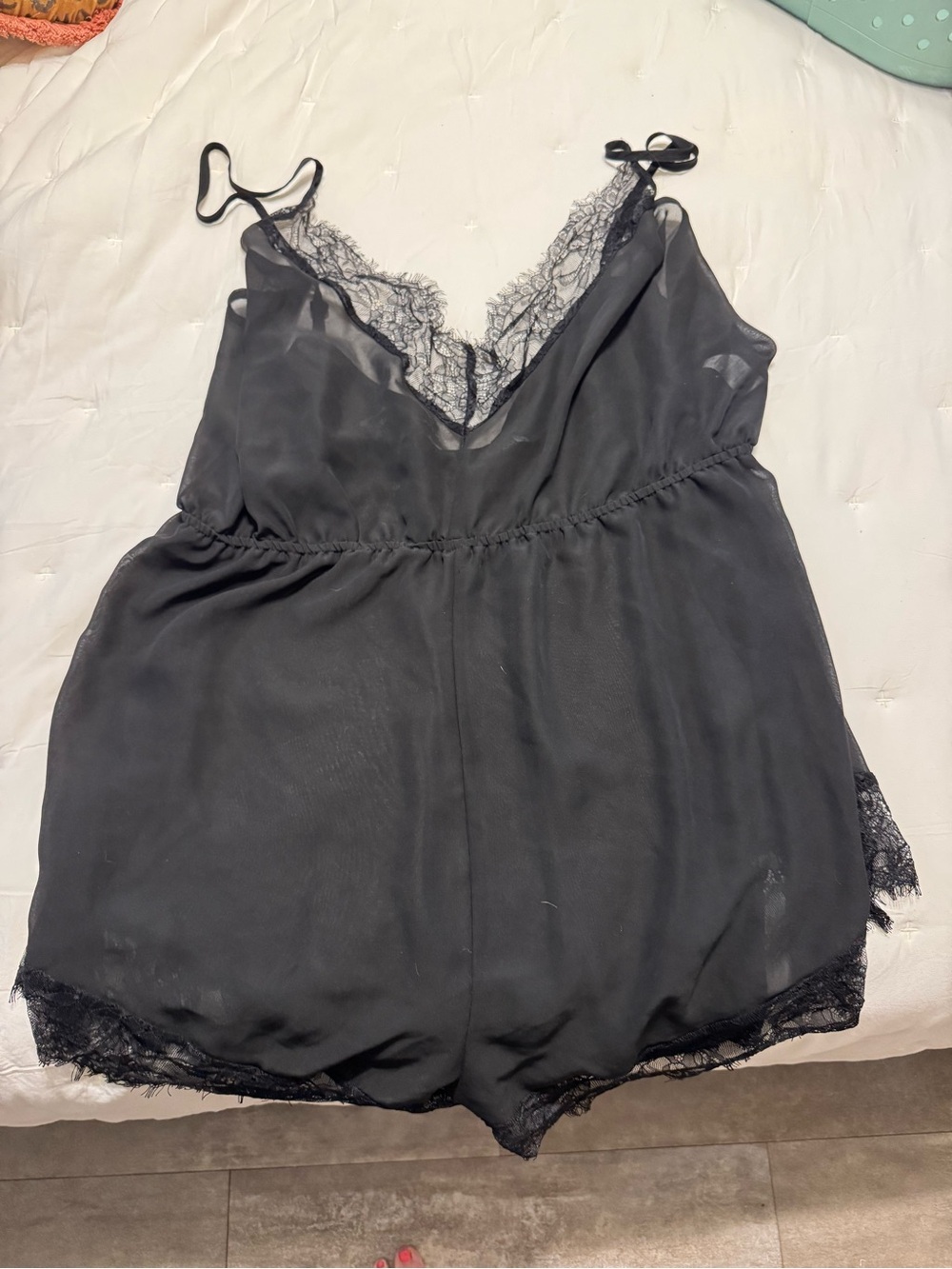 Boohoo Plus Black Lace-Trim Satin Romper